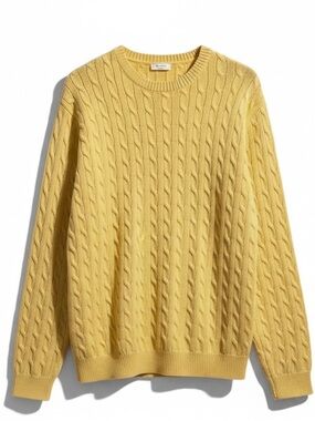 John Galt Butter Yellow Cable Knit Crewneck Sweater Coastal Preppy L